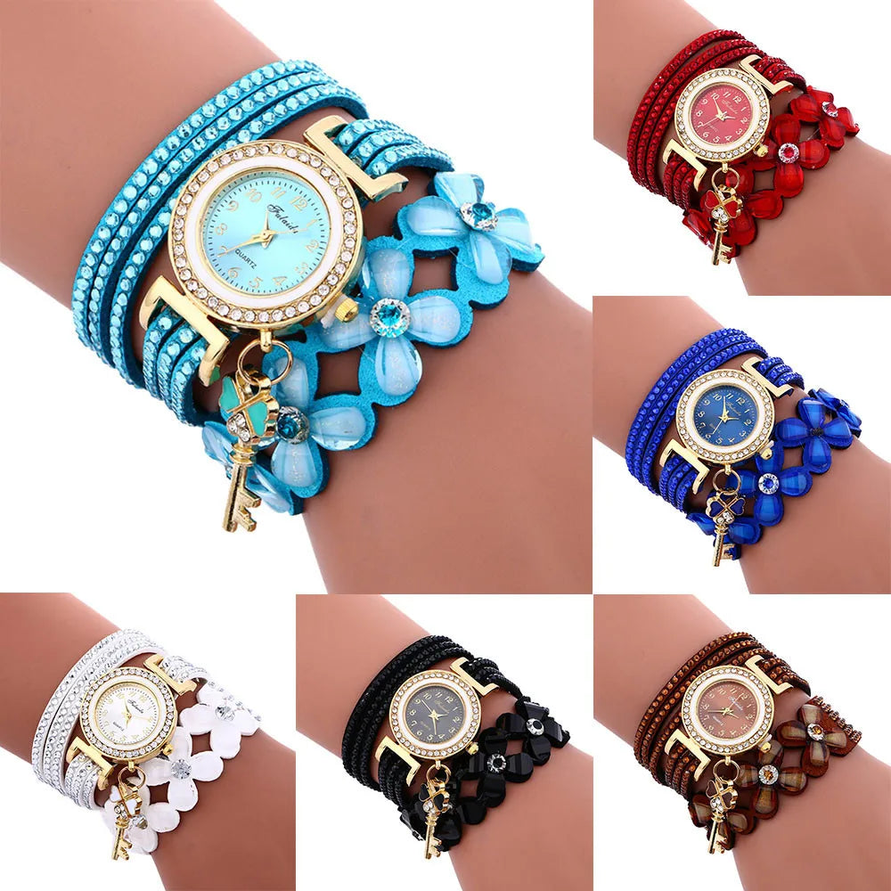 RELÓGIO FEMININO CHIMES DIAMOND DE PULSEIRA DE COURO - PULSEIRAS PARA MUHERES - CORREIA LONGA DECORATIVA AJUSTÁVEL