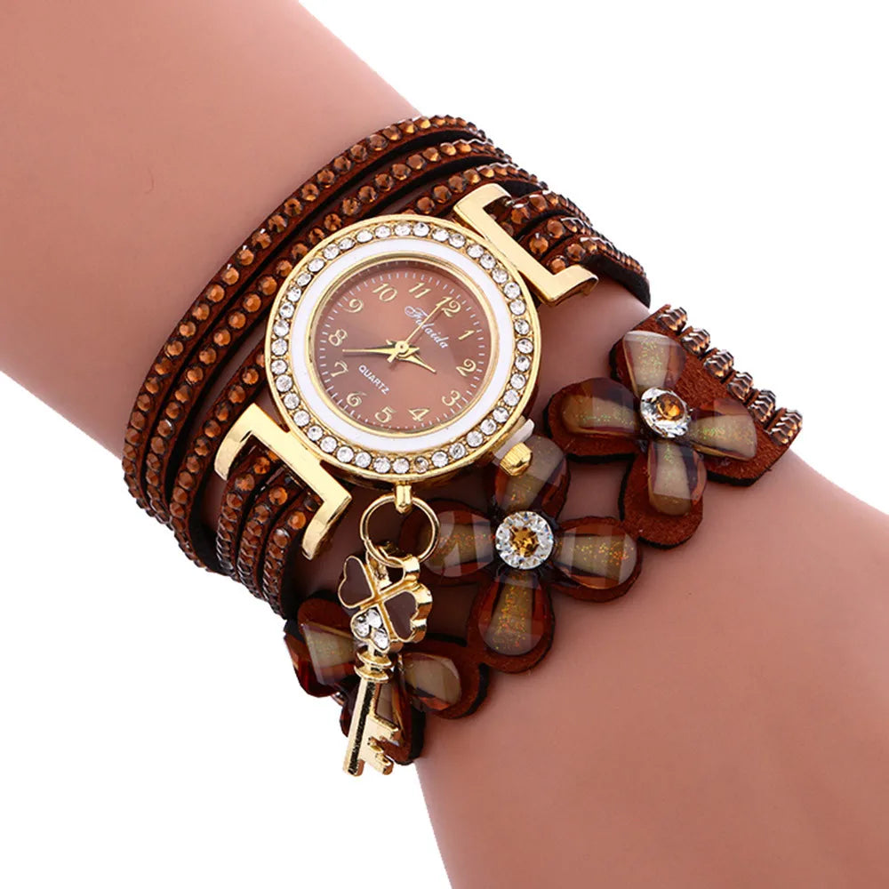 RELÓGIO FEMININO CHIMES DIAMOND DE PULSEIRA DE COURO - PULSEIRAS PARA MUHERES - CORREIA LONGA DECORATIVA AJUSTÁVEL