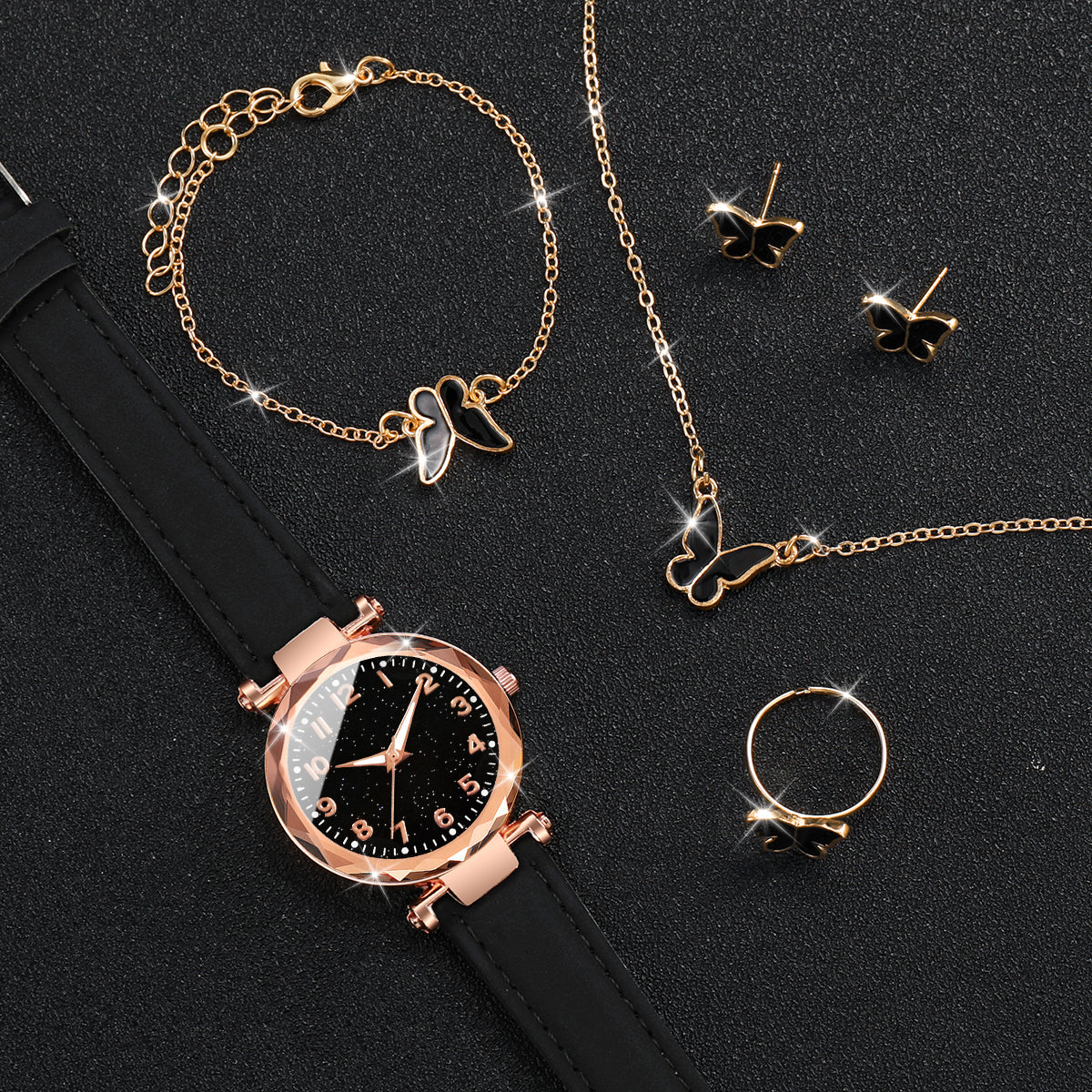 KIT RELÓGIO FEMININO DIAMANTE CORAÇÃO ESTRELADO STARRY SKY DISCAGEM DIGITAL + PULSEIRAS