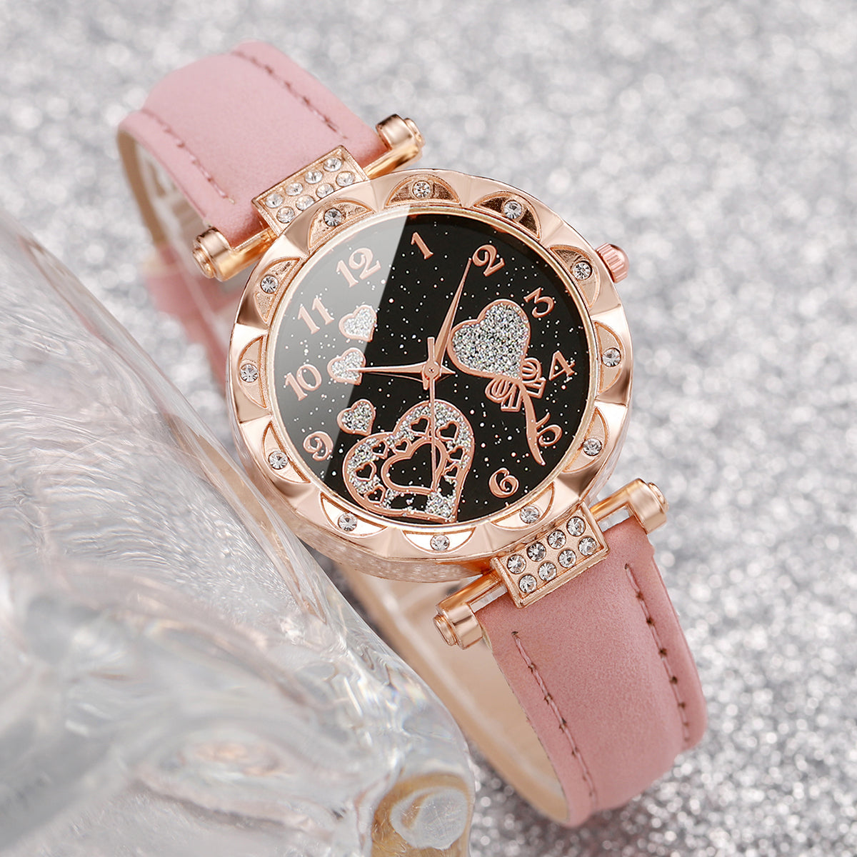 KIT RELÓGIO FEMININO DIAMANTE CORAÇÃO ESTRELADO STARRY SKY DISCAGEM DIGITAL + PULSEIRAS