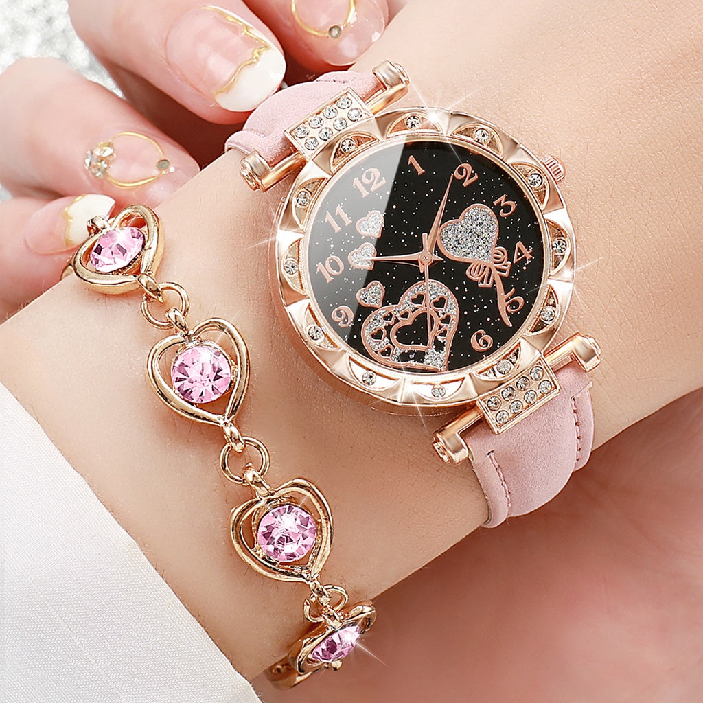 KIT RELÓGIO FEMININO DIAMANTE CORAÇÃO ESTRELADO STARRY SKY DISCAGEM DIGITAL + PULSEIRAS
