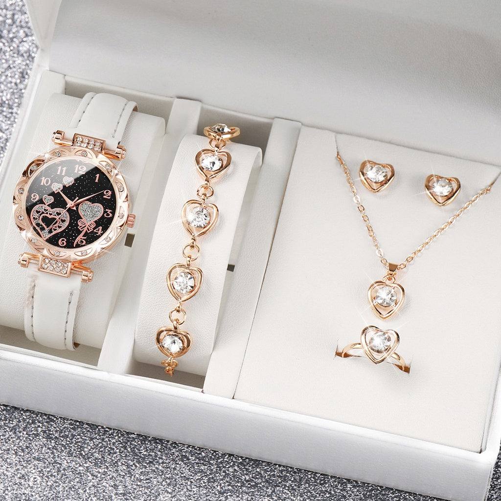 KIT RELÓGIO FEMININO DIAMANTE CORAÇÃO ESTRELADO STARRY SKY DISCAGEM DIGITAL + PULSEIRAS