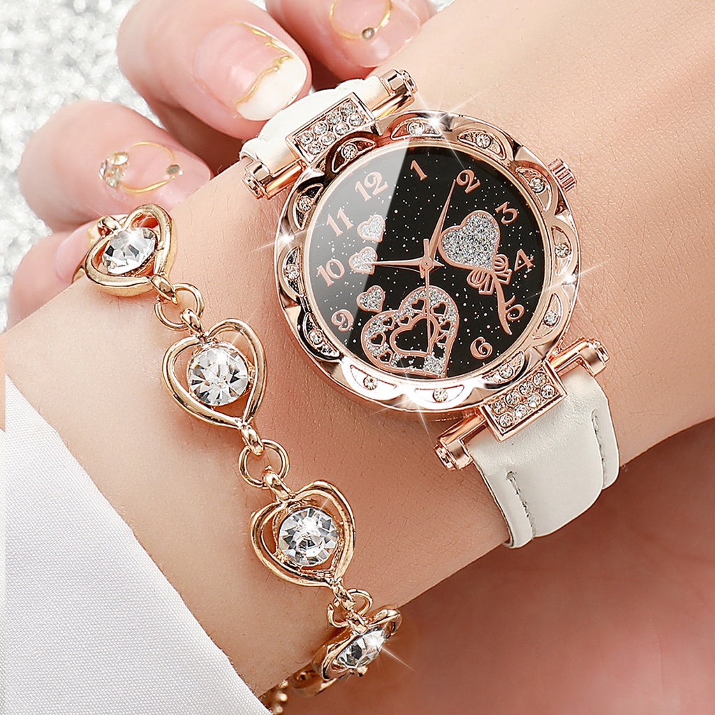 KIT RELÓGIO FEMININO DIAMANTE CORAÇÃO ESTRELADO STARRY SKY DISCAGEM DIGITAL + PULSEIRAS