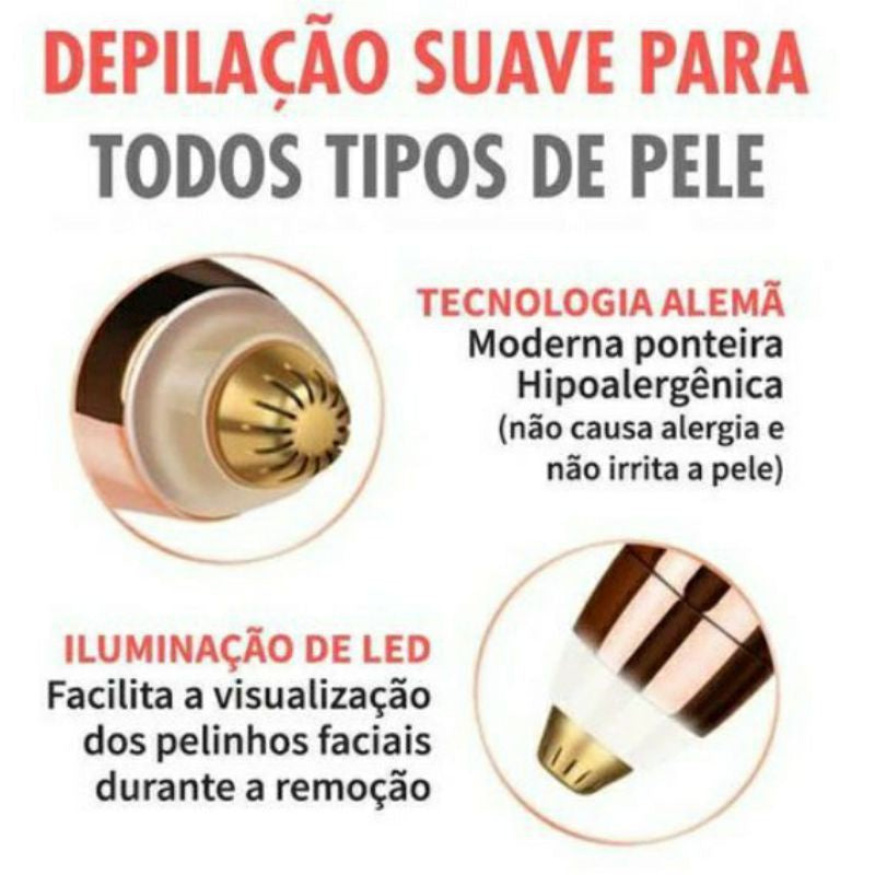 CANETA DEPILADORA DE PELOS E SOBRANCELHAS RECARREGÁVEL USB