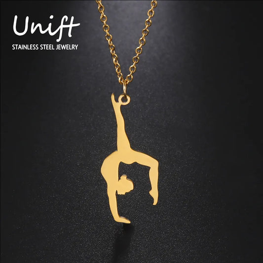 PINGENTE EM METAL - DANCER GYMNASTIC NECKLACE FOR WOMEN GIRL TEENS DAUGHTER SPORTS BALLERINA PENDANT FASHION STAINLESS STELL JEWELRY