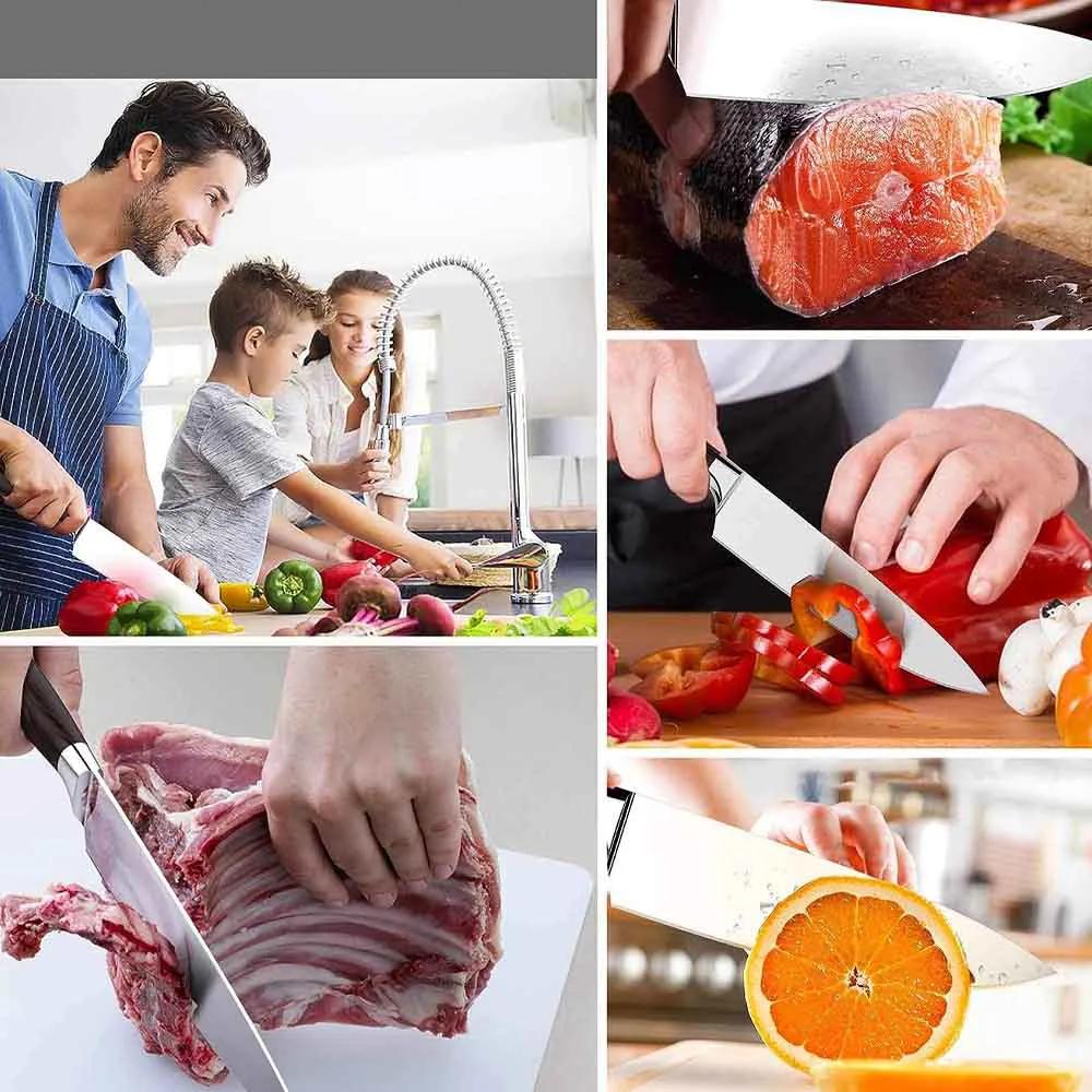 FACA DE COZINHA PADRÃO DAMASCO PARA CHURRASCO DE FULL TANG 8 POLEGADAS